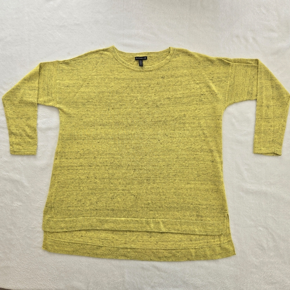 Eileen Fisher Linen Blend Oversized Sweater Yellow Green L - Picture 3 of 11